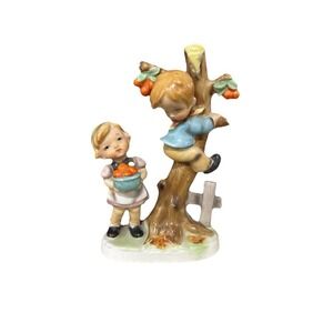 Ucagco Ceramics Japan Paint Girl And Boy In Orchard Picking Fruit Vintage 1940's